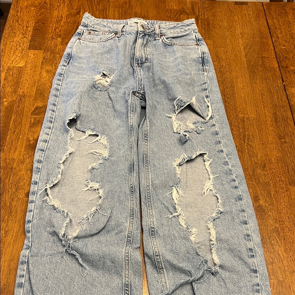 Denim&Co Light Blue Distressed Boyfriend Jeans